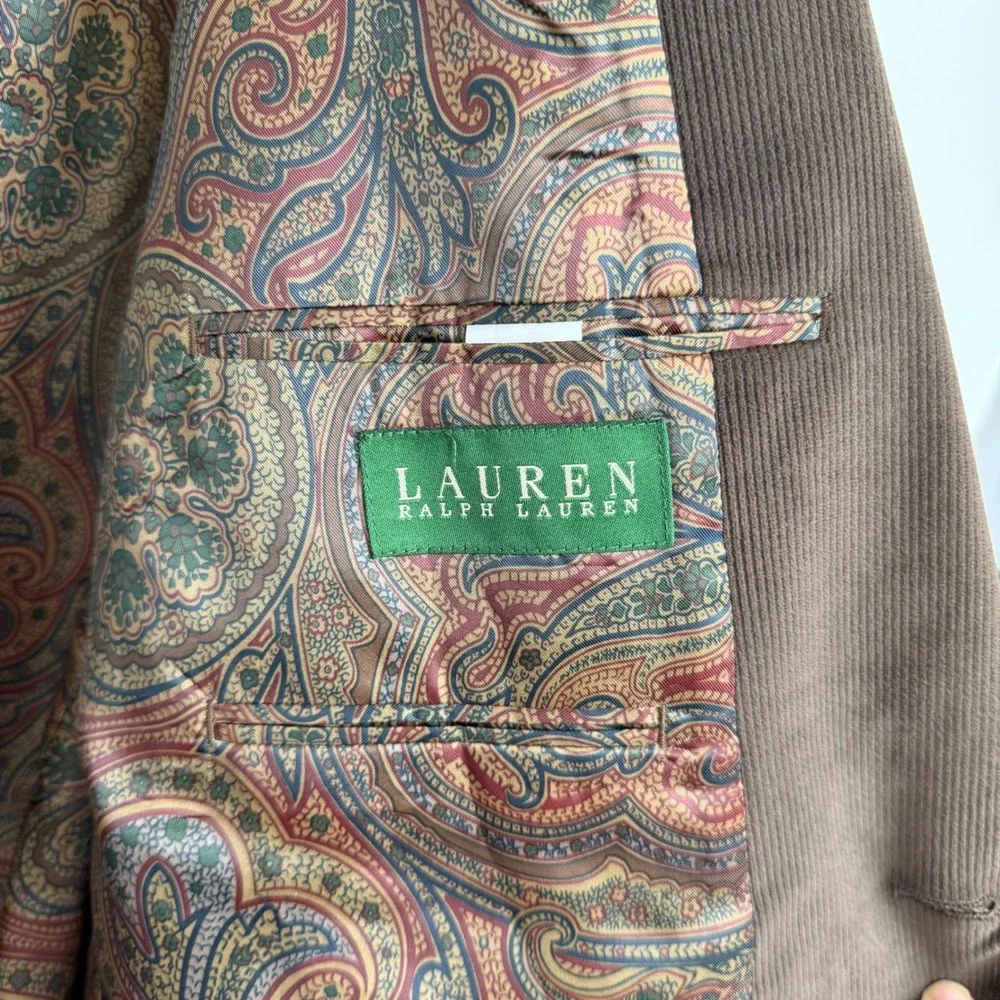 Lauren Ralph Lauren Mens Brown Velour Corduroy Blazer Sport Coat 48R Paisley